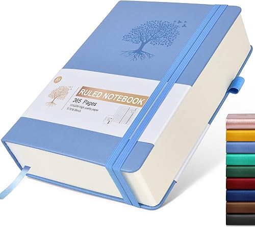 Cuaderno rayado, cuaderno grueso de 365 páginas A5 para escribir, cuaderno rayado de la universidad, tapa dura de cuero para mujeres y hombres,