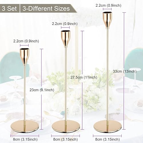 Miniatura 2 de PATIKIL Juego de 9 portavelas dorado, portavelas cónico largo para velas de 34 pulgadas para decoración de Halloween, Navidad, centro de mesa,