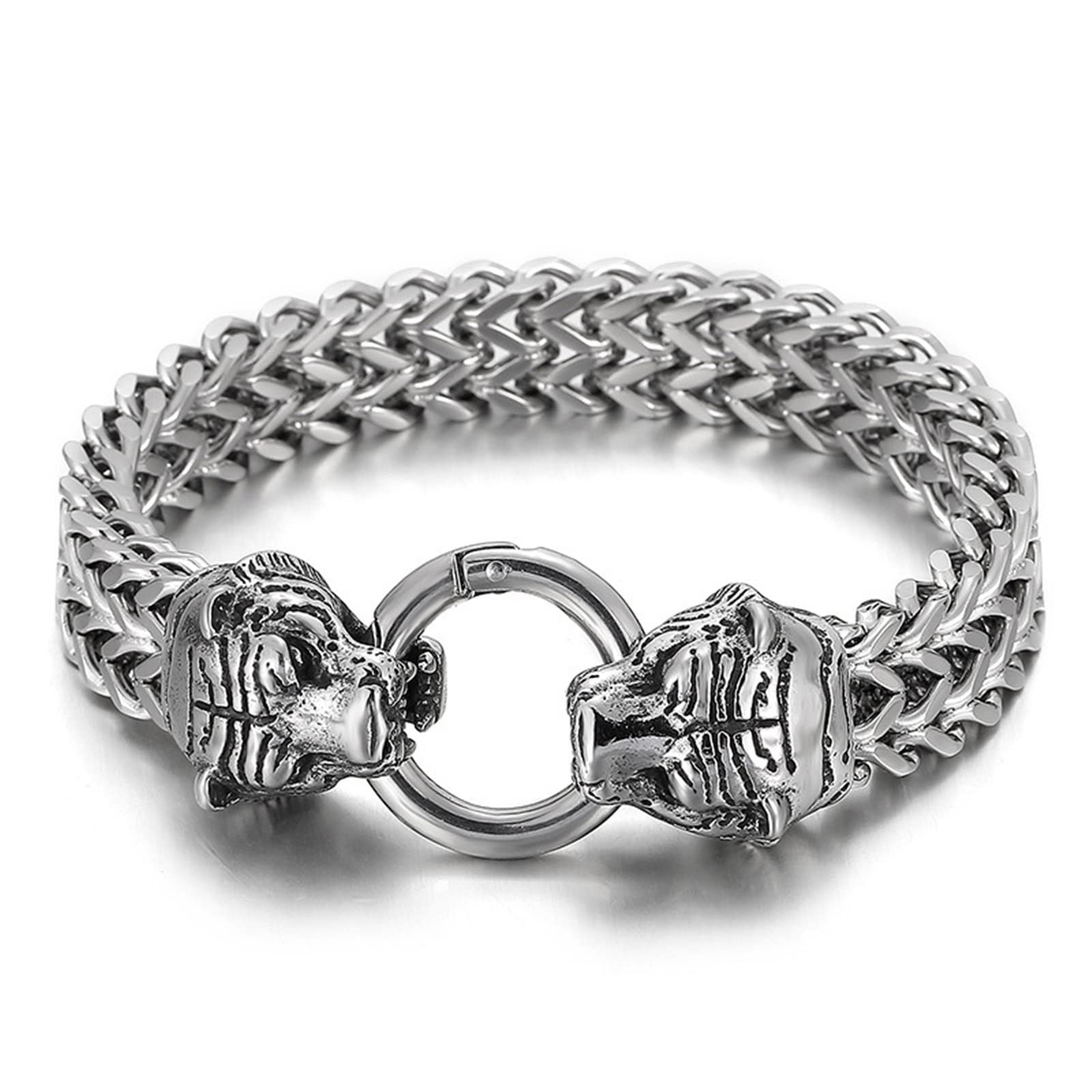 Wycian Pulseras Plata Hombre, Pulseras para Hombre Acero Inoxidable Ancho 12mm Cabezas de Animales del Zodiaco