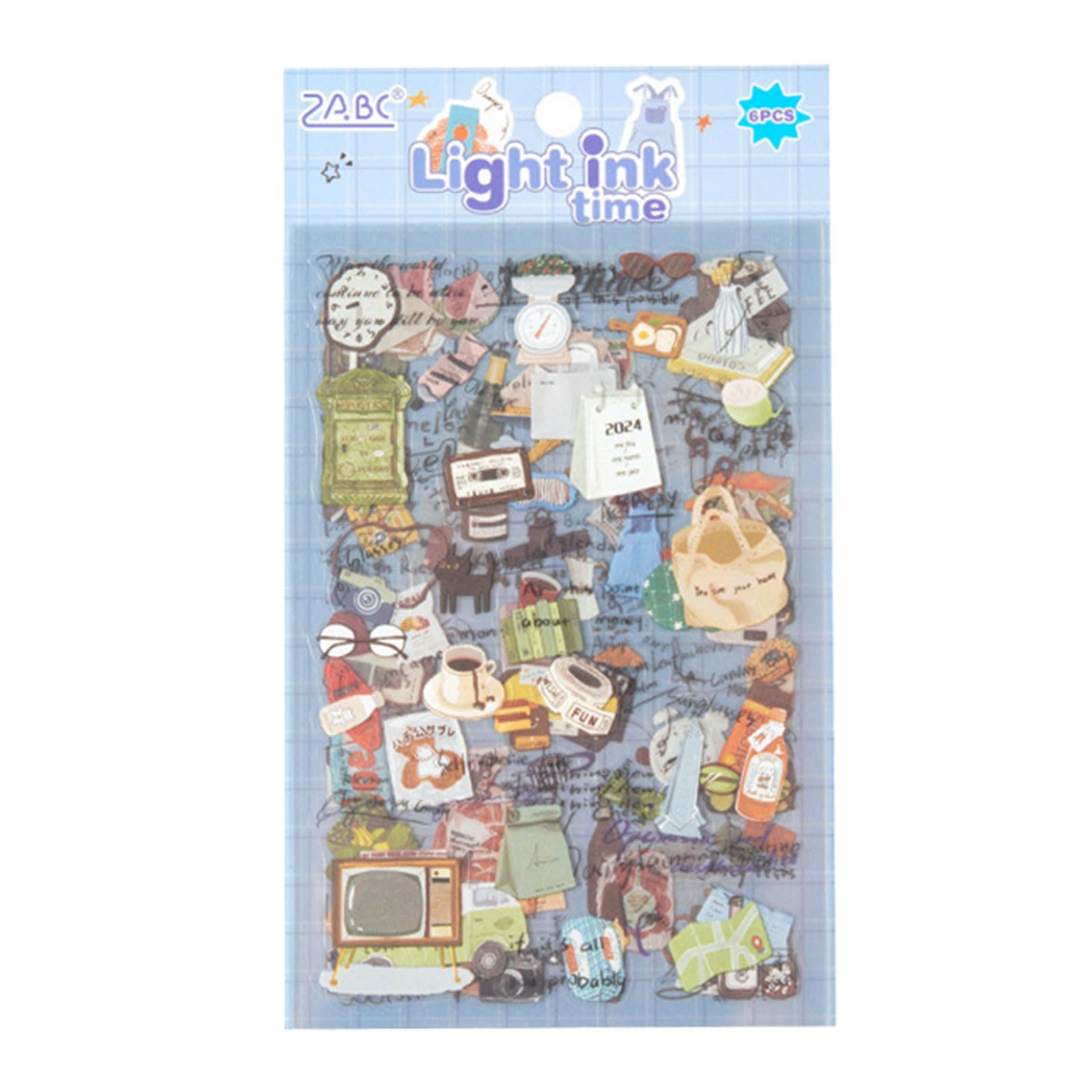 6Sheets Waterproof Scrapbooking Sticker PET Decorative for Journals Notebooks Phone Case Luggage Skateboard Laptop