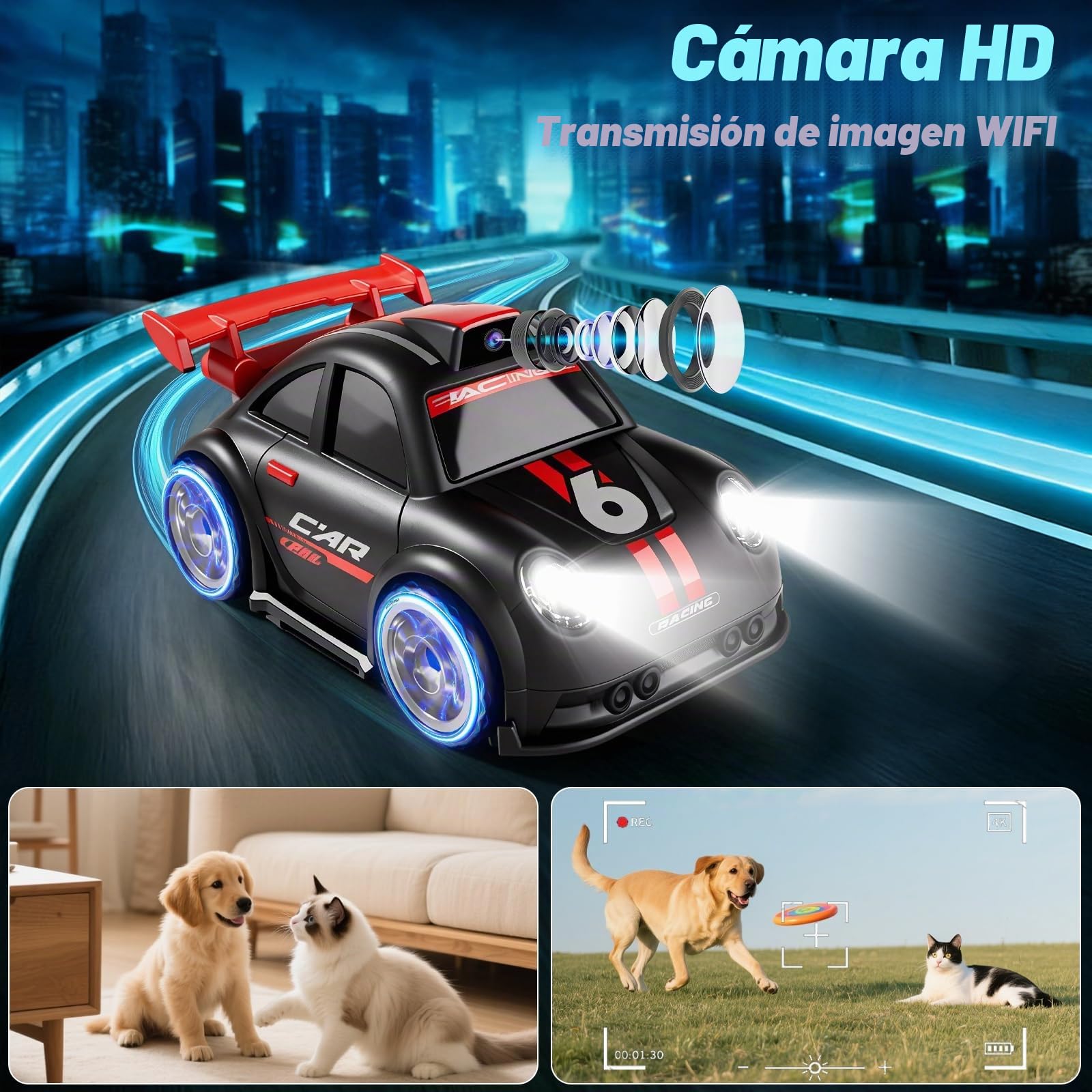 OBEST Coche Teledirigido con Cámara,Control Remoto Drift Auto de Pantalla 2,4 Pulgadas, Transmisión WiFi, RC Fotografía Juguete con Lector de Tarjetas de Memoria, para Adultos y Niños