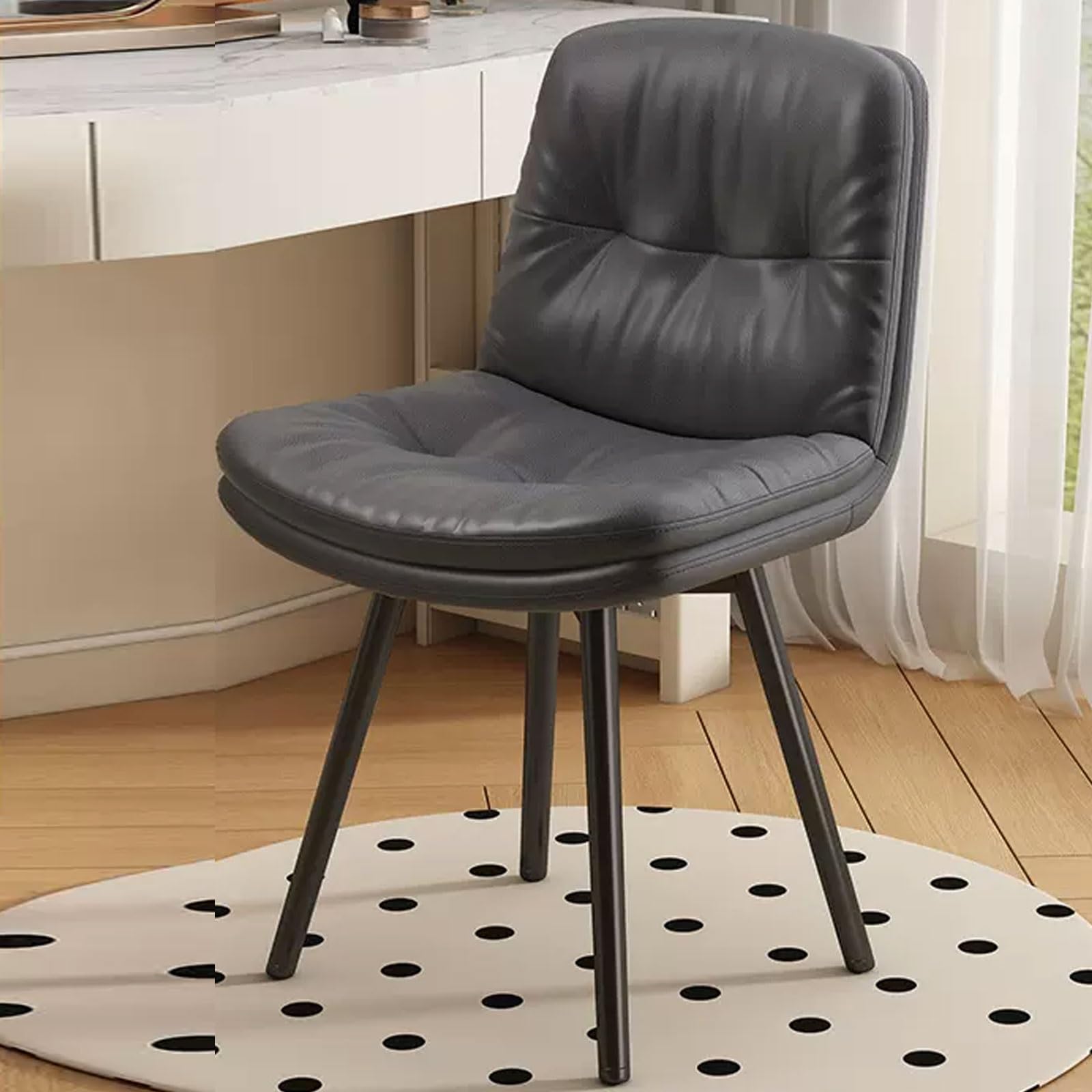 Silla de maquillaje giratoria con patas de metal y asiento de tela