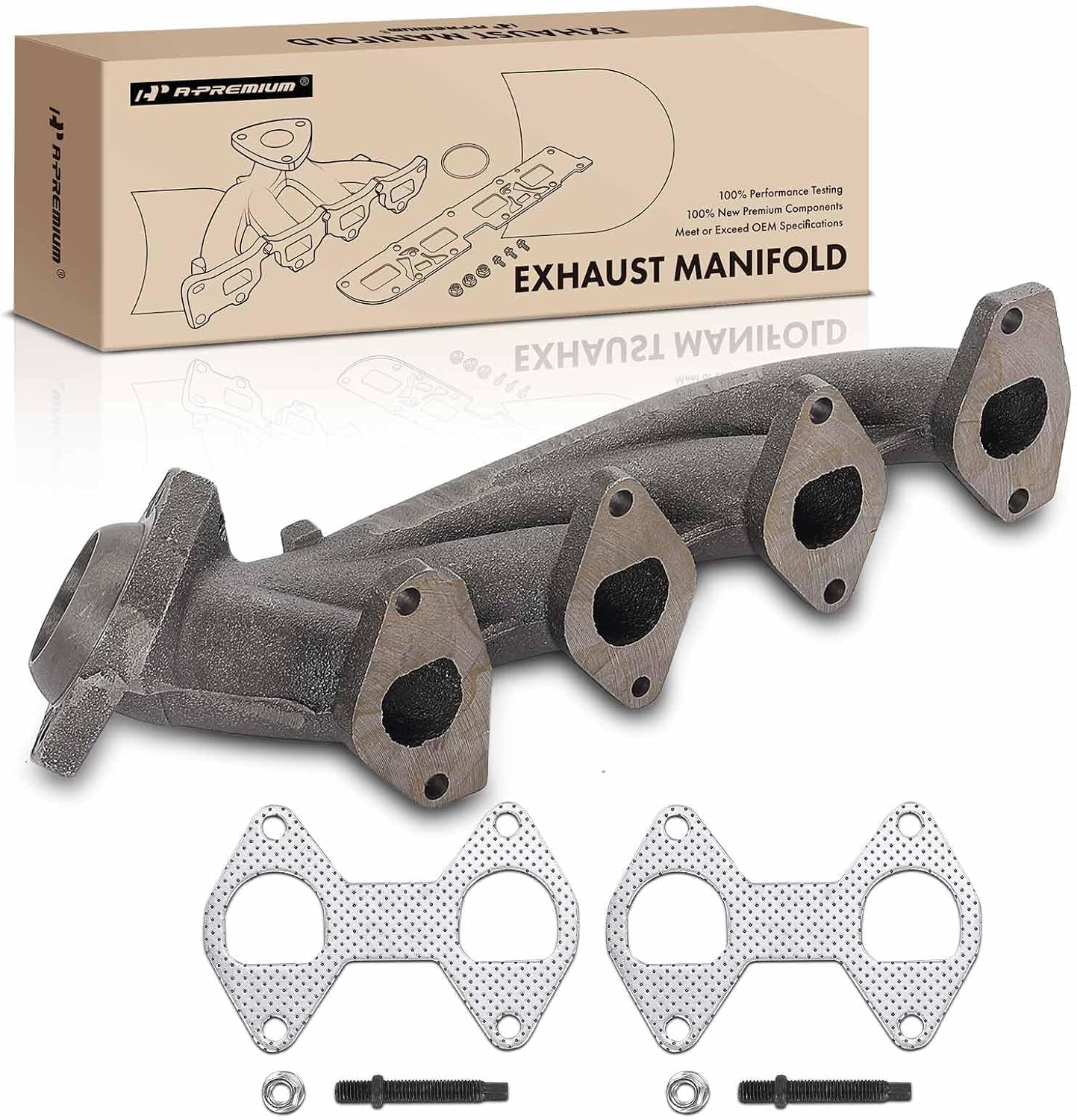 A-Premium Right Engine Exhaust Manifold Kit W/Gasket & Studs & Nuts [5.4L] Compatible with Ford F-150 2004-2009, F-250 F-350 Super Duty Expedition 2005-2009 & Lincoln Mark LT 2006-2008, Navigator