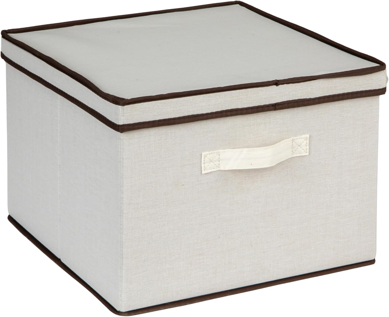 Household Essentials 514 Vision Storage Box - Natural Canvas with Brown Trim - Large