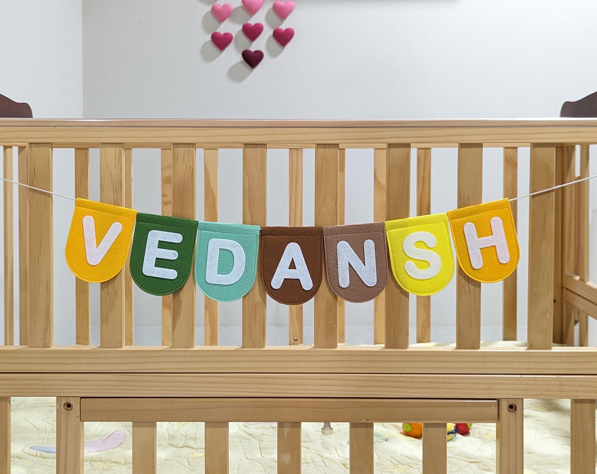 Personalized Name Garland Bunting, Baby Toddler Teen Custom Birthday Gift, Cute Kids Room Decor (Forest-Green Yellow)-image-4