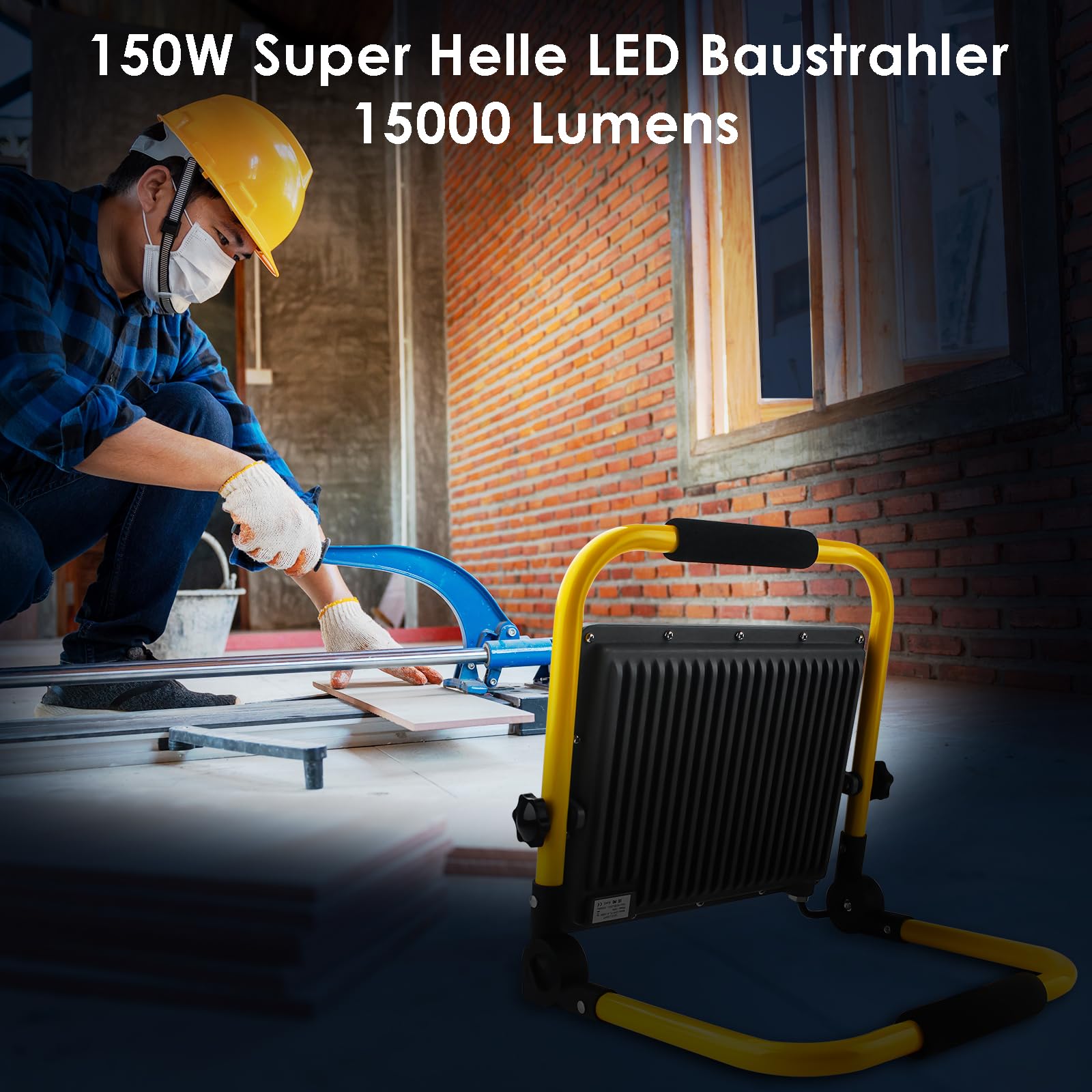 150W LED Baustrahler mit Stativ und 4m Kabel,IP66 Wasserdichter Arbeitsscheinwerfer mit Schuko-Stecker für Werkstatt,Wartung oder Baustelle, 6500K Kaltes Weißes Licht,15000 Lumen