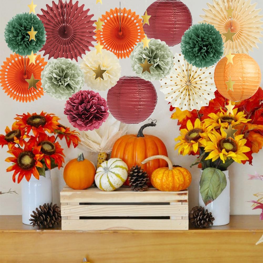Herbst-Party-Dekorationen In Burgunderrot & Orange – Papierfächer Für Hochzeit, Geburtstag & Thanksgiving