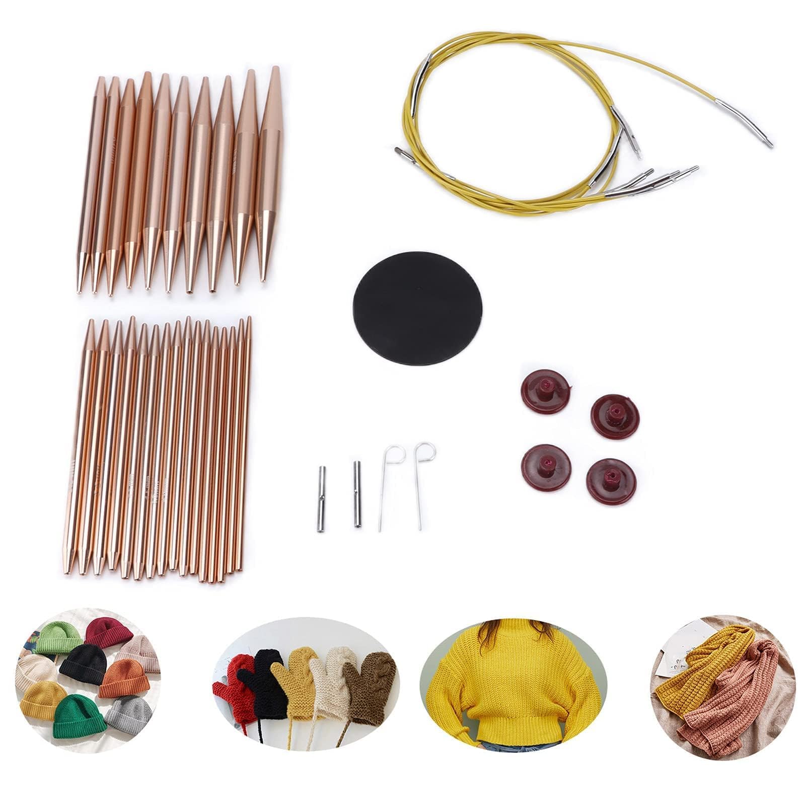 Juego de Agujas Circulares de Aluminio, 26 Piezas, Manijas Ergonómicas, Kit Intercambiable con Estuche de Almacenamiento