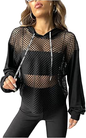 Générique 2026 New Y2K Crystal Mesh Back Hoodie Women Long