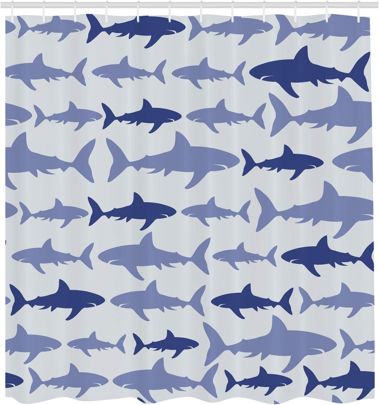 Ambesonne Sea Animals Shower Curtain, Monochrome Shark Illustration Fashion Maritime Illustration Aquatics, Cloth Fabric Bathroom Decor Set with Hooks, 69" W x 84" L, Grey Blue