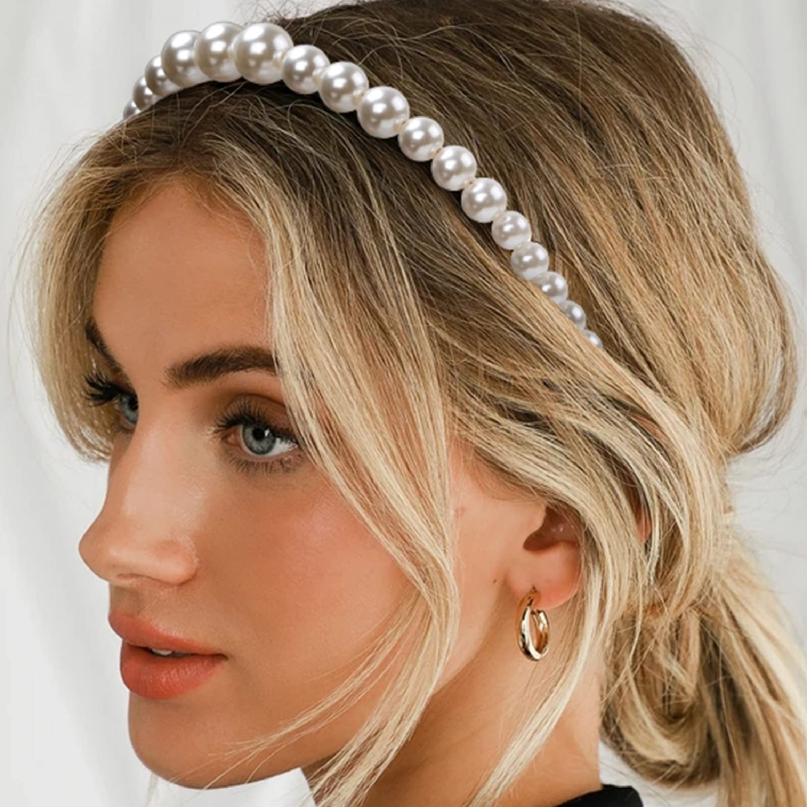 Pearl Headbands Women Set of 5 Non-Slip Hair Accessories for Weddings Parties Amazon.com : WILLBOND 3 Pieces Pearls Headband Knotted  main image 4