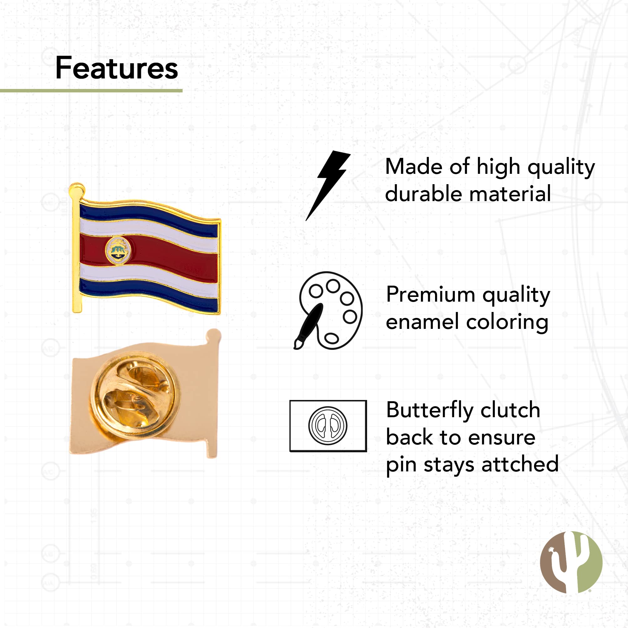 Pin de solapa con la bandera de Costa Rica esmaltado hecho de metal Souvenir sombrero hombre mujer patriótica (bandera de ahorro de solapa) — view 3
