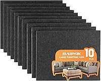 BAIPOK 10-Pack 8x6 Inch Cuttable Felt Furniture Pads - Adhesive Hardwood Floor Protectors for Chairs, Tables, Black