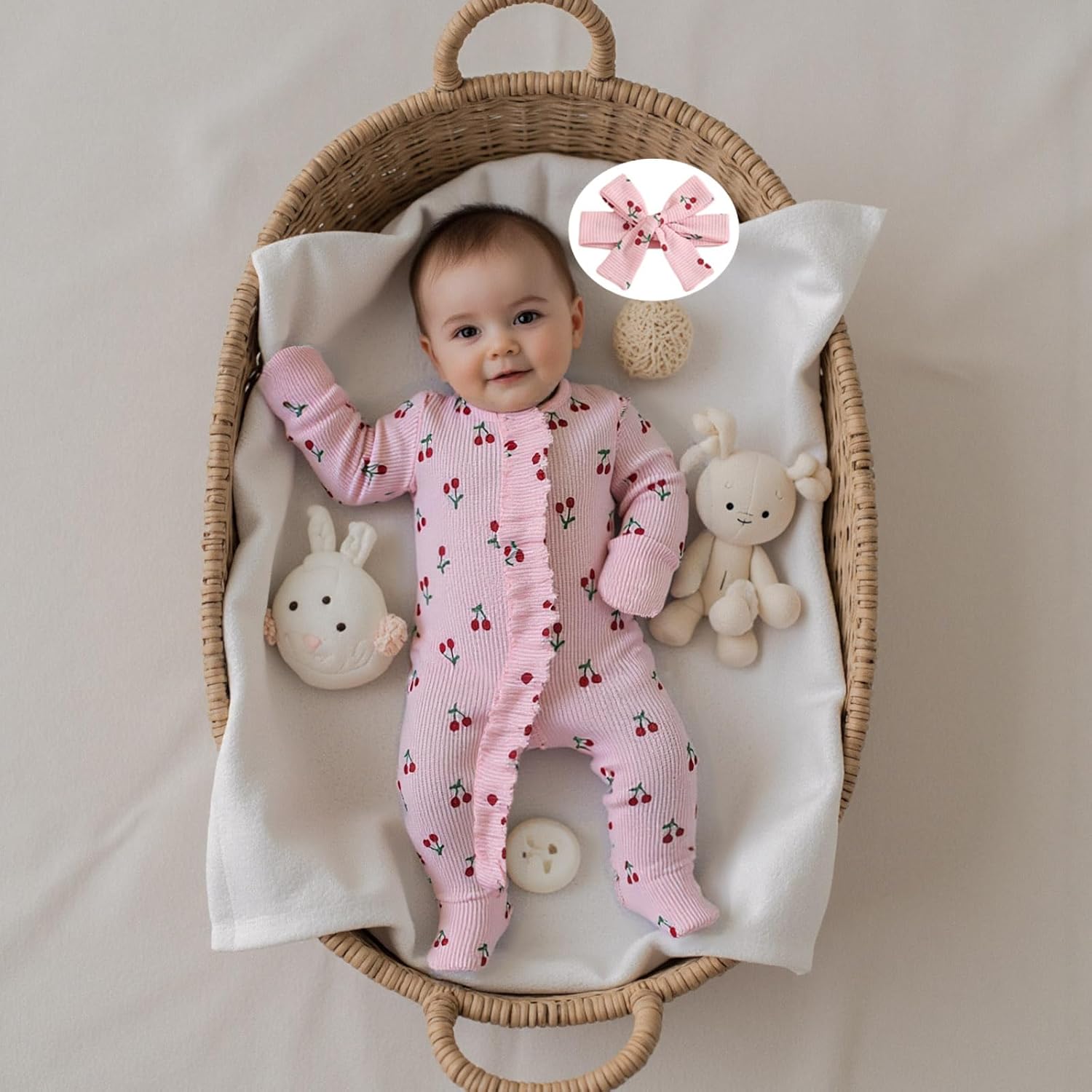 allshope Infant Baby Girl Fall Outfit Sweatshirt Romper Footies Floral Print Ruffle Trim Jumpsuit Newborn Winter Clothes - Image 2