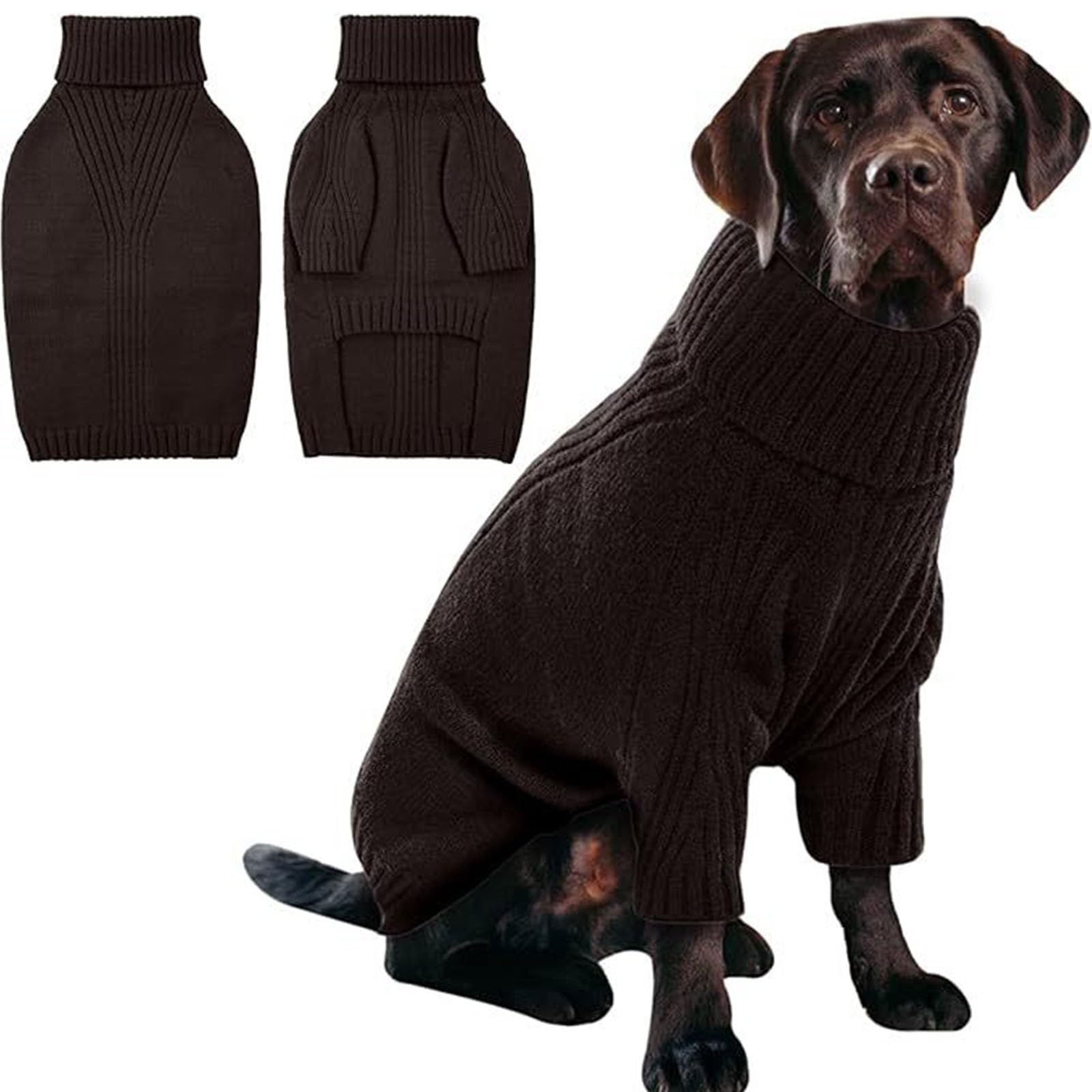 Pull pour chien en tricot thermique - Grand pull à col roulé - Pour chiens extra grands - Élastique - Vêtement pour chien par temps froid (noir, L)