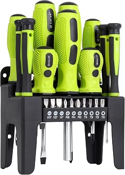 FASTPRO 21-Piece Magnetic Screwdrivers Set with Organizer Rack, Slotted Phillips Screwdrivers and Precision Screwdrivers, Repair Tool Kit for Home, Green