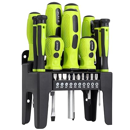 FASTPRO 21-Piece Magnetic Screwdrivers Set with Organizer Rack, Slotted Phillips Screwdrivers and Precision Screwdrivers, Repair Tool Kit for Home, Green