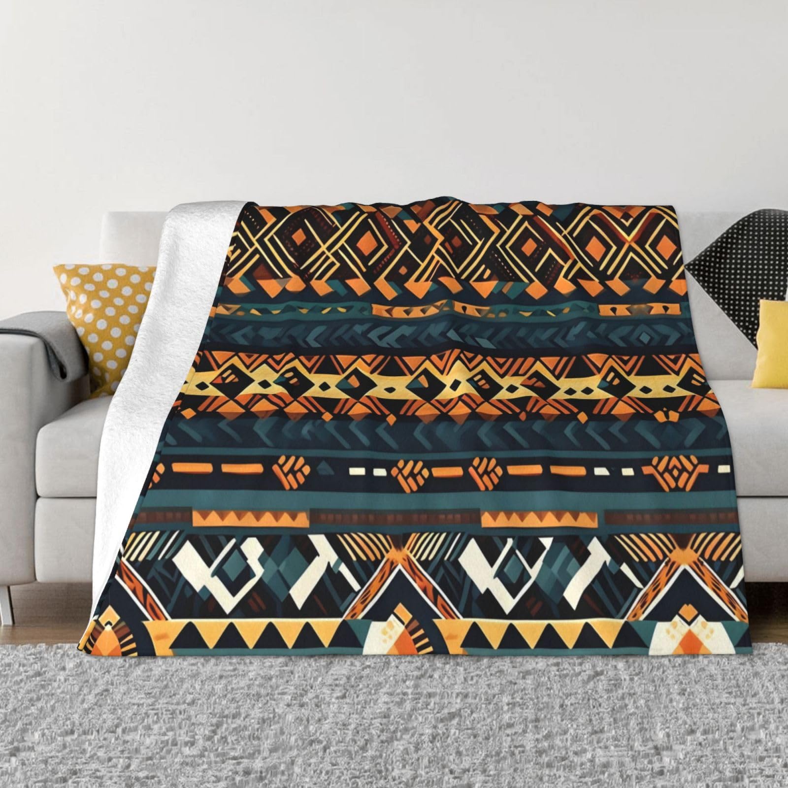 Couverture en flanelle ethnique PHAYAH 203x152 cm pour lit et canapé douillet
