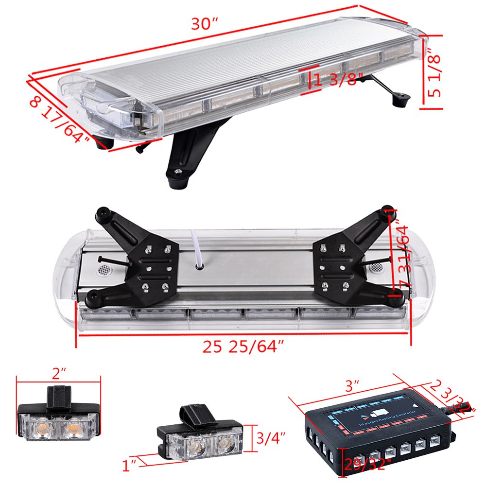 Astra Depot Set White Amber 30 inch 56-LED + 16pcs Grilles Light Kit w/Control Box Mode Indicate Switch Emergency Hazard Warning Tow Truck Plow Response Strobe Light Bar