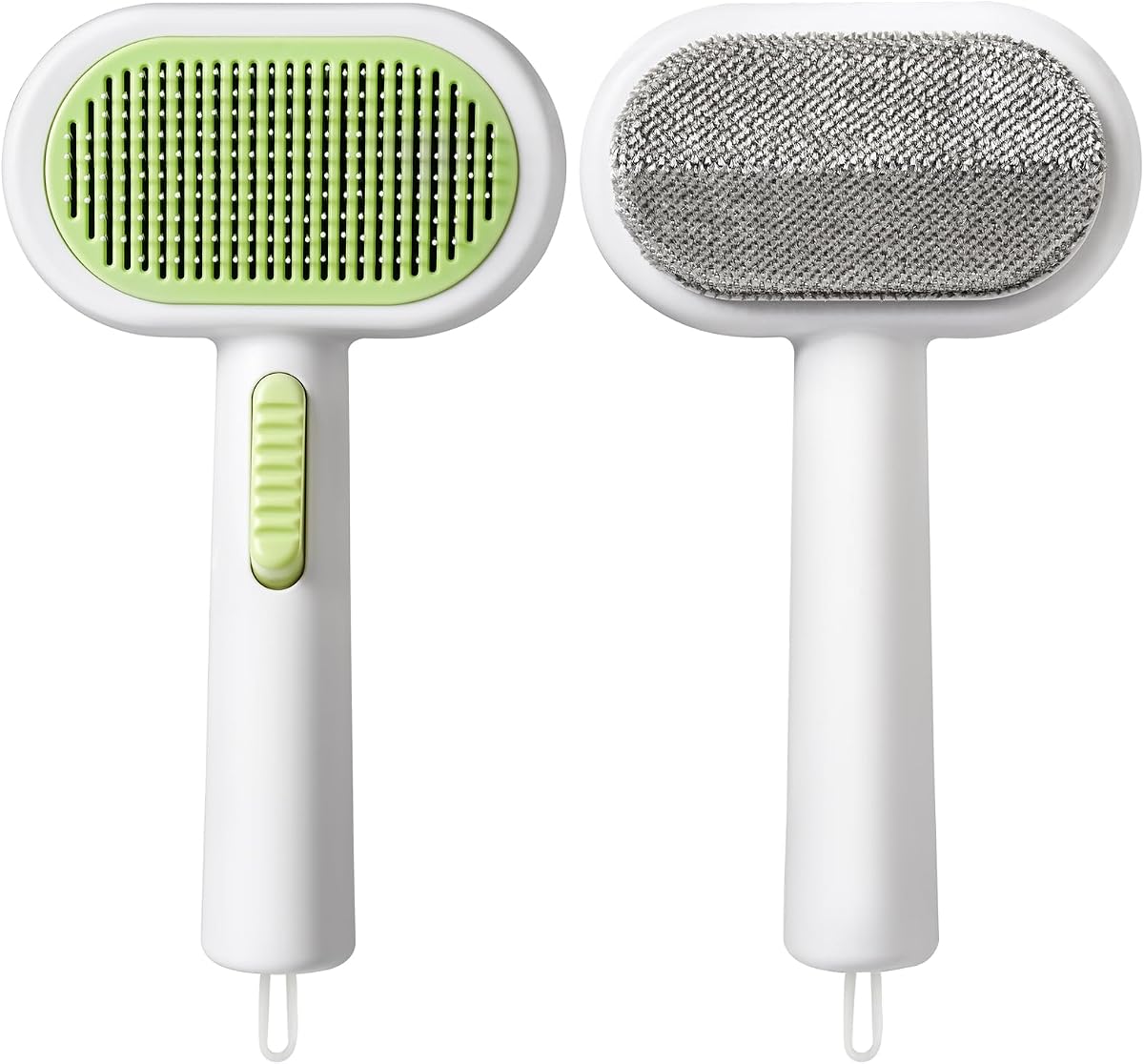 2 in 1 Double Sided Cat Brush,Self Cleaning Shedding Brush for Indoor,Dog Bunny Pet Grooming Tool,Cat Comb with Release Button,Suitable for Shedding & Haired Pets(White)