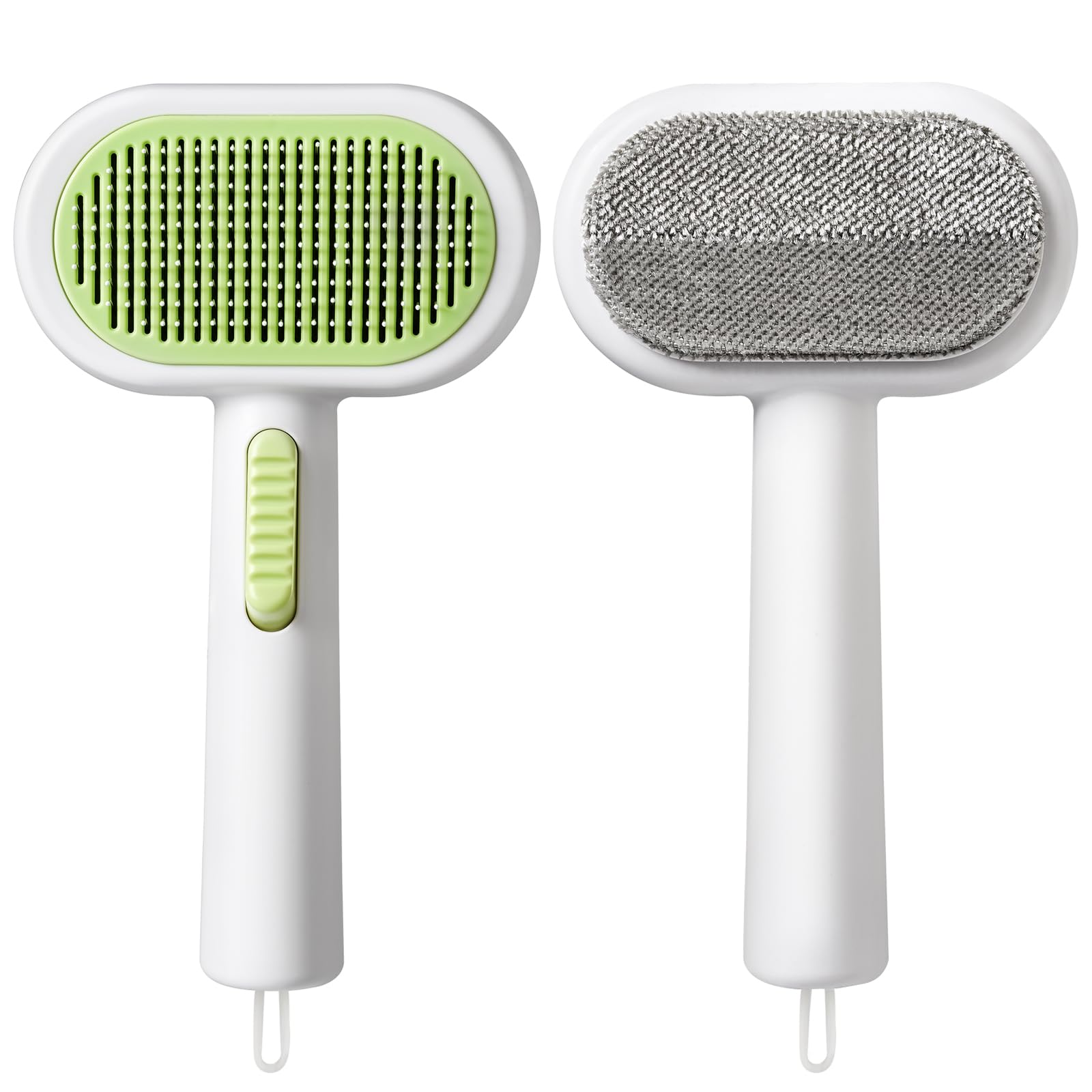 Mitsemmo 2-in-1 Double-sided Pet Brush with Cleaning Button,Self Cleaning Slicker Dog Brush,Cat Comb Shedding,Portable Loosens Tangles,Cat Grooming Tool for Long or Semi-Short Haired Cats.(White)