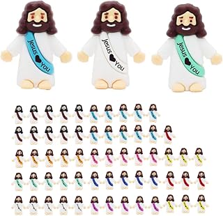 60pcs Little Jesus Figures Mini Jesus Figures Hide and Seek Religious Party Favors Sunday School Baptism Gifts (60pcs-10colors)