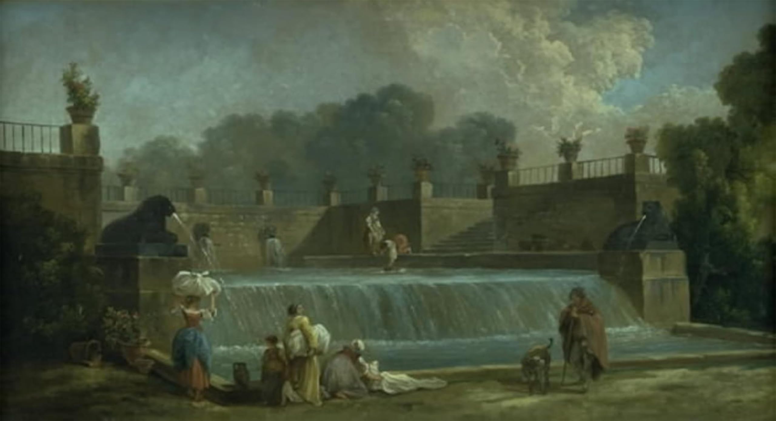 ARTXLXXBN Famous Painting Art Wall Decor Abstract Art Picture a Fountain with Washerwomen by Hubert Robert Animal Pictures for Home Decor 60x90cm