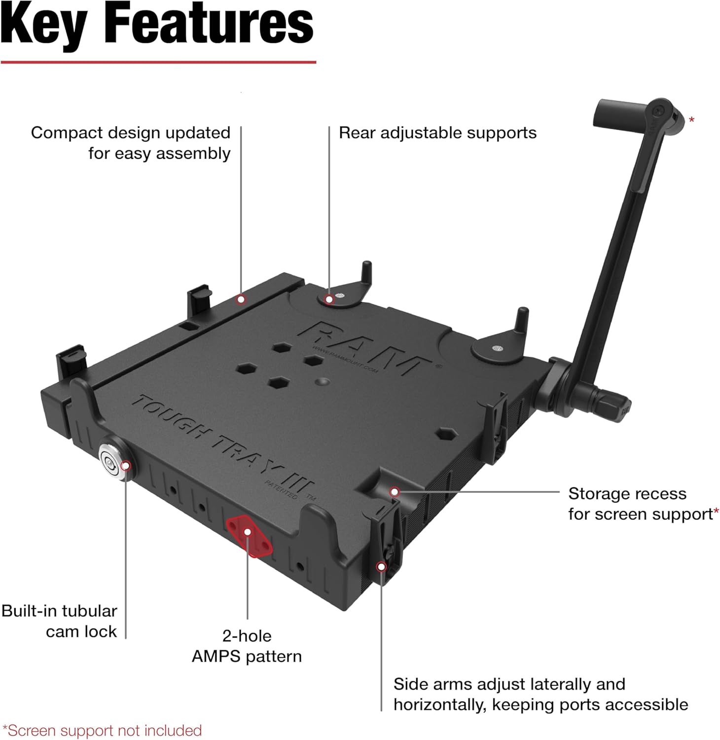 RAM MOUNTS Tough-Tray III Vehicle Laptop Mount Tray, Spring-Loaded Universal Cradle Fits 10"-17" Laptops RAM-234-7