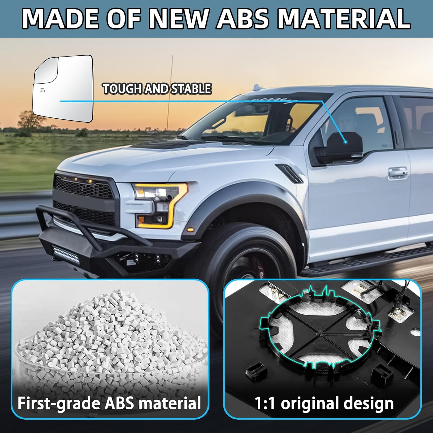 For Ford F150 Driver Side Mirror Glass Replacement (Left) for 2015-2021 Heated,Chrome Coating, Blind Spot Convex Glass with Backing Plate & Rear Holder Bracket,OEM#FL3Z17K707A