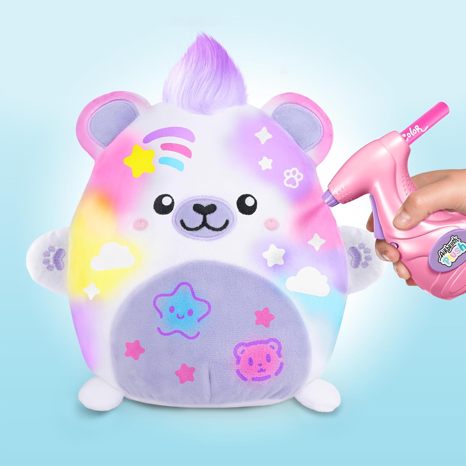 Canal Toys Airbrush Plush Kawaii Squish Bear: Includes Plush Bear, Airbrush Set and Stick on Stencils; Color and wash and Repeat; Create Your own Style