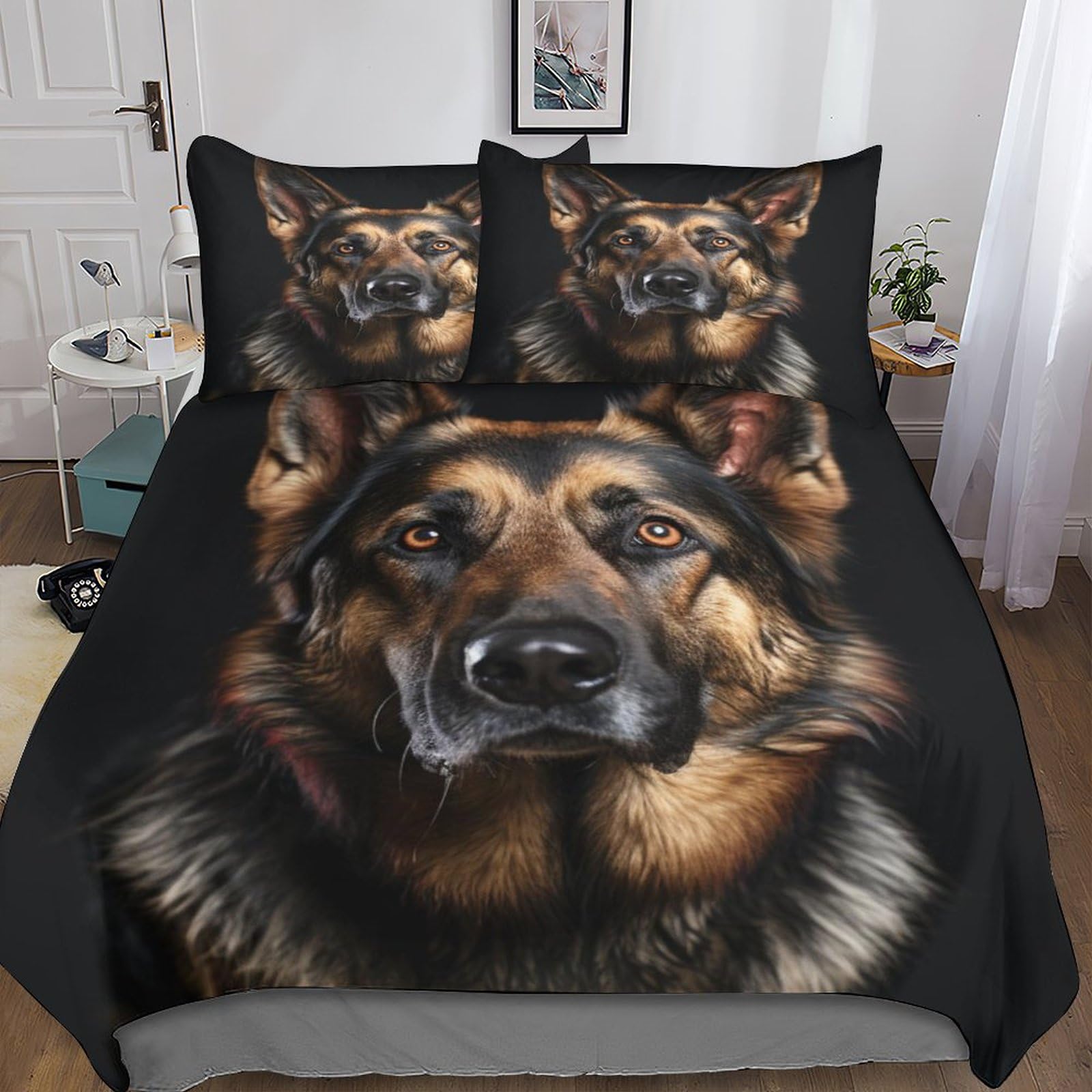 Mefese German Shepherd Duvet Cover Set For Kids Adult Teens 3D Printed Bedding Set Dog Print Comforter Cover With Pillowcases Soft Microfiber Zipper 3 Piece Easy Care Quilt Cover King（220X240cm）