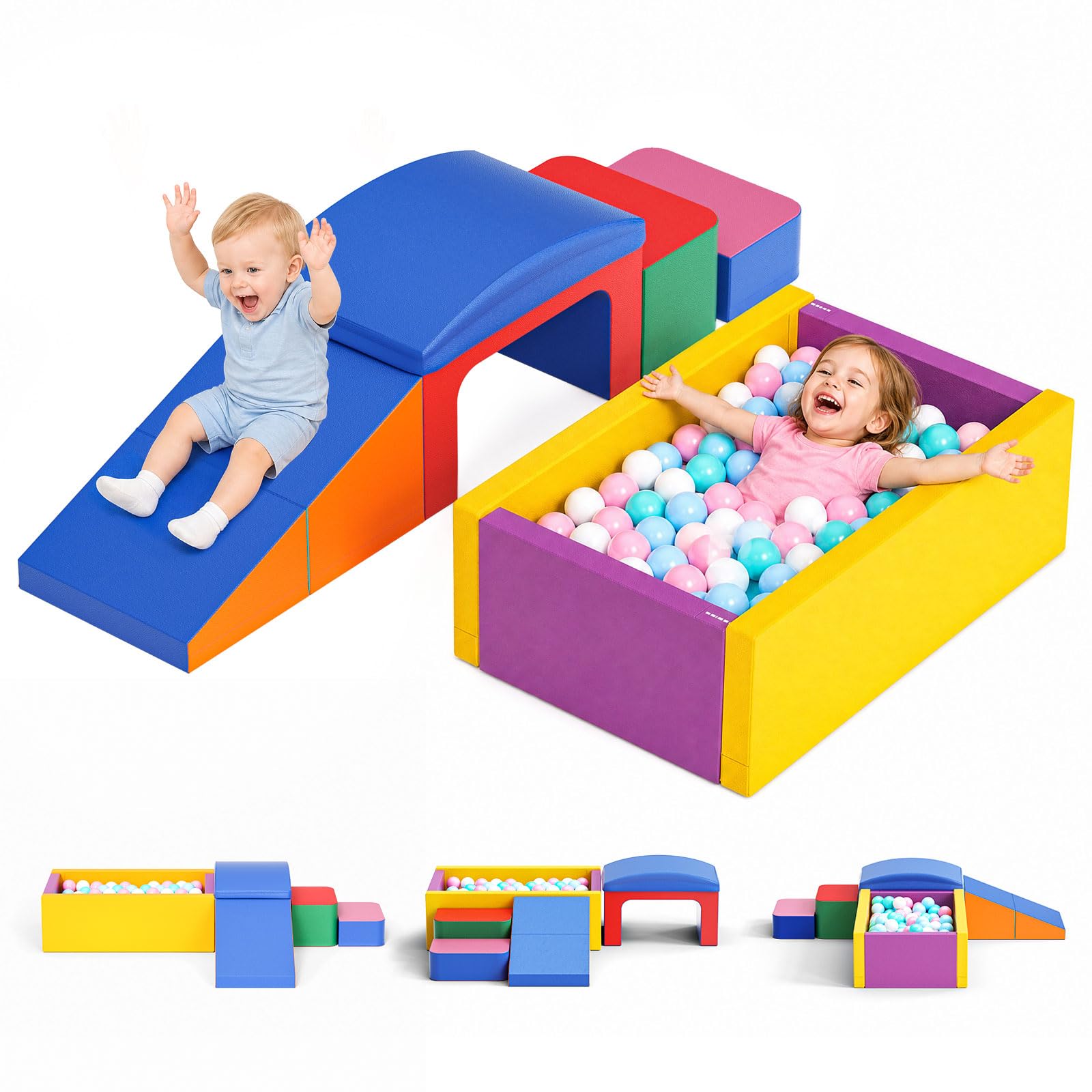8er Schaumstoff-Kletterspielzeug für Kleinkinder, Indoor Kletterblöcke mit Bällebad, Weiches Motorikspielzeug, Waschbar & rutschfest (Bälle Nicht Enthalten) (Farbe)