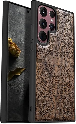 Carveit Funda de madera para Galaxy S22 Ultra madera natural y TPU suave negro a prueba de golpes, diseño de madera único y elegante, compatible con