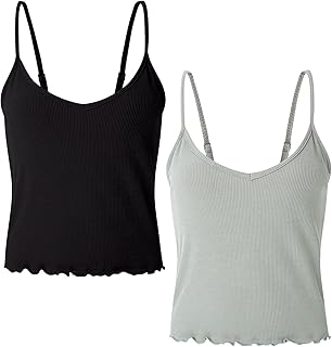 Sponsored Ad - SANQIANG Cotton Camisole for Women 2 Pack Short Slim-Fit Cami Tank Tops V-Neck Undershirt with Adjustable S...