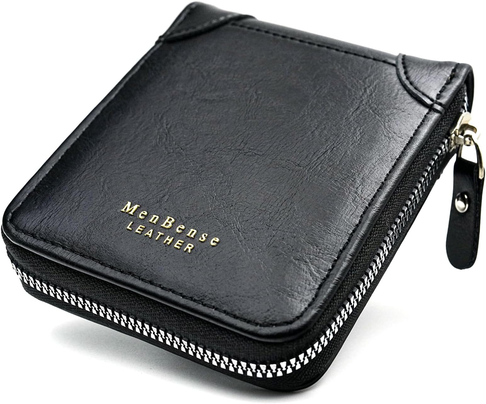 Wallets for Men, Leather Men Wallet with ID Window and Multi Card Slots, Secure Zipper Around Bifold Wallet for Mens(Black)
