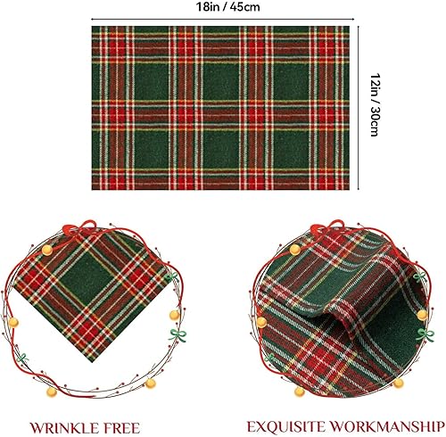 Miniatura 4 de Softalker Juego de manteles individuales de Navidad a cuadros de 4-12 x 18 pulgadas, manteles individuales de Navidad a cuadros verdes, resistentes