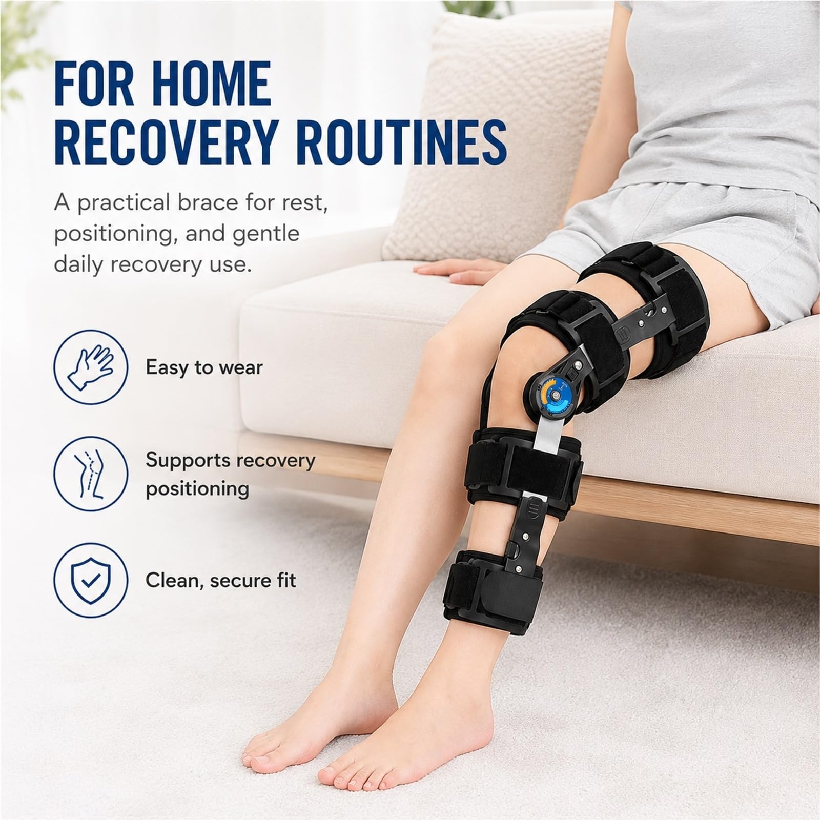 Rodillera ROM con Estabilizadores Laterales y Bisagras Ajustables para Recuperación Postoperatoria de Menisco y Ligamentos Cruzados ACL MCL PCL Soporte de Rodilla