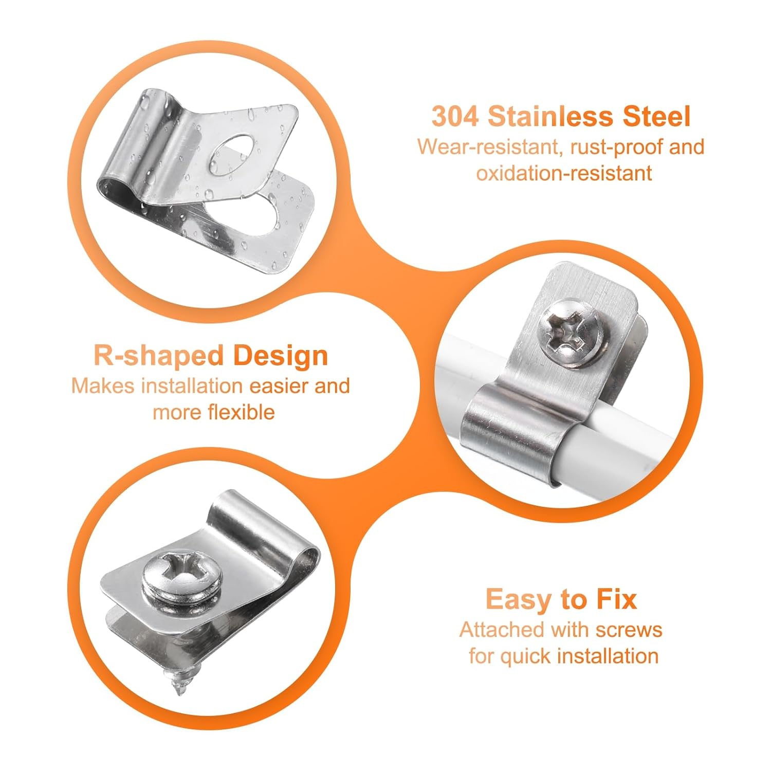 Pack of 20 Wire Fence Clips 0.24 Inch Stainless Steel Fence Wire Clamps Agricultural Fence Mounting Clips with 20 Pieces Screws for Attaching 12-16 Gauge Wires