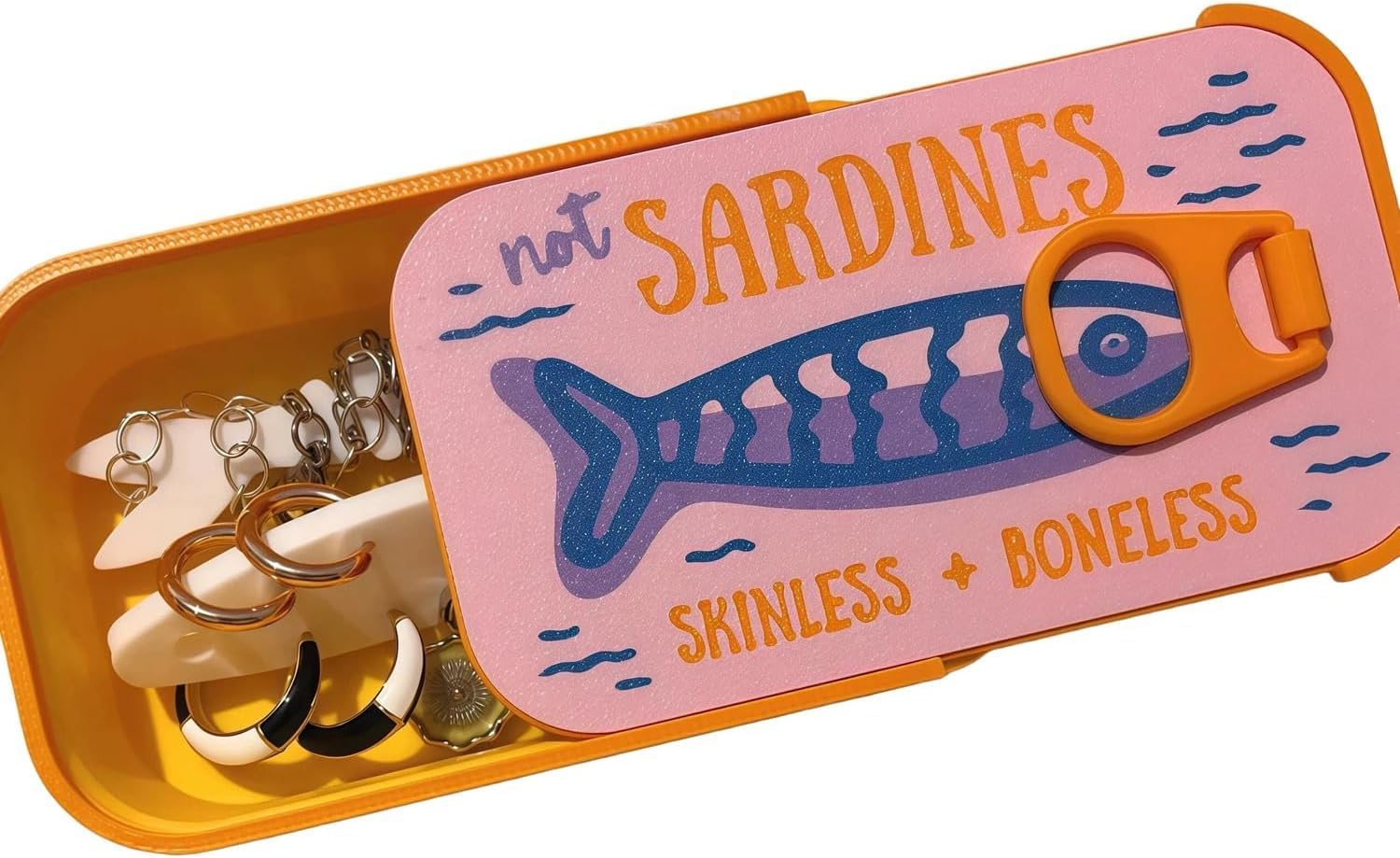 Sardines Jewelry Box Organizer, Pink, with Fish-Shaped Holders for Rings, Earrings and Charms, Whimsical Ocean Gift (Style:C)