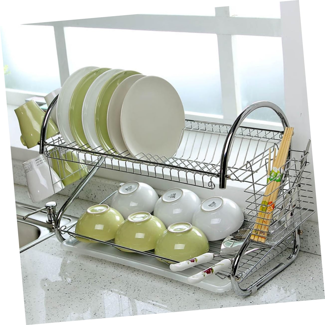 Alipis Escurridor Platos Rejilla Para Secar Diseño Compacto Bandeja Plástico Acero Inoxidable