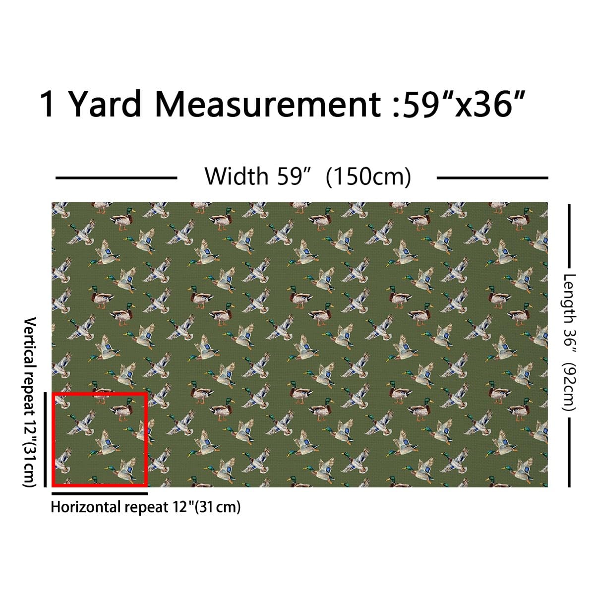 Homemissing Cute Mallard Duck Outdoor Tessuti Selvaggio Duck Caccia Decorativo Tessuto Impermeabile Adolescenti Caccia e Pesca 3D Animale selvatico per la sedias Verde 460x150cm