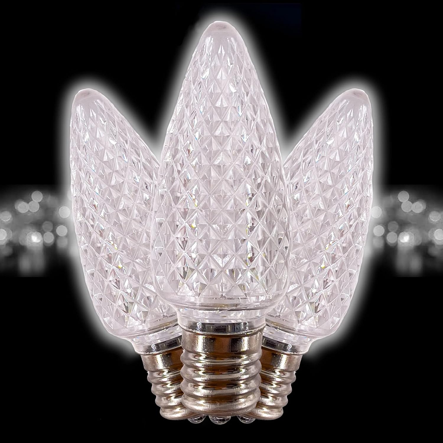 C9 LED Bulb (Pack of 25) Cool White Replacement Christmas Light Bulbs Faceted Retrofit Candle Shape Commercial Grade E17 Socket Roof Lights Bulbs