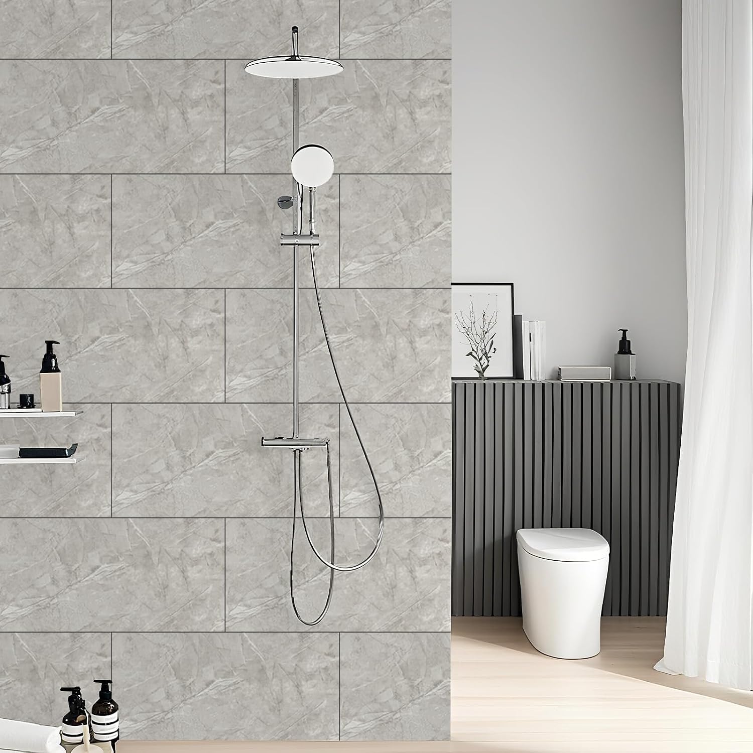 Rivestimento Murale Aspetto Marmo - 10x Pannello - Alternativa alle Piastrelle del Bagno/della Cucina,Grigio | Pannelli per Pareti Doccia, Pannelli per Pareti Posteriori della Cucina