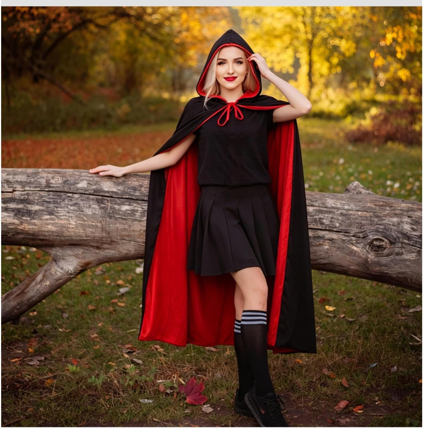 Halloween Vampire Standing Collar Death Cloak,Unisex Adults Reversible Hooded Cloak Cape