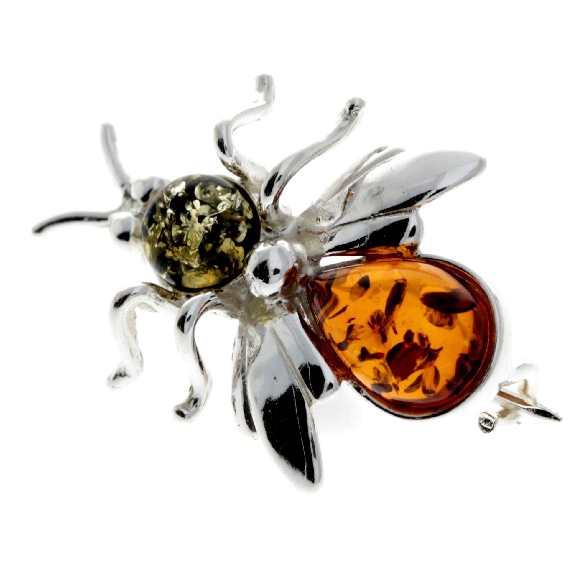 Spilla esclusiva in vera ambra baltica e argento Sterling a forma di ape, M801, Argento sterling, Ambra