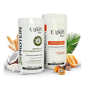 Expert Hair Botox Kit - Anti-Frizz, Thermo-Active, Natural Look, Queratina para El Cabello, 2x 1kg/35.3 oz, For All Hair Types and Textures, Cream, B-tox kit Smooth + Bio