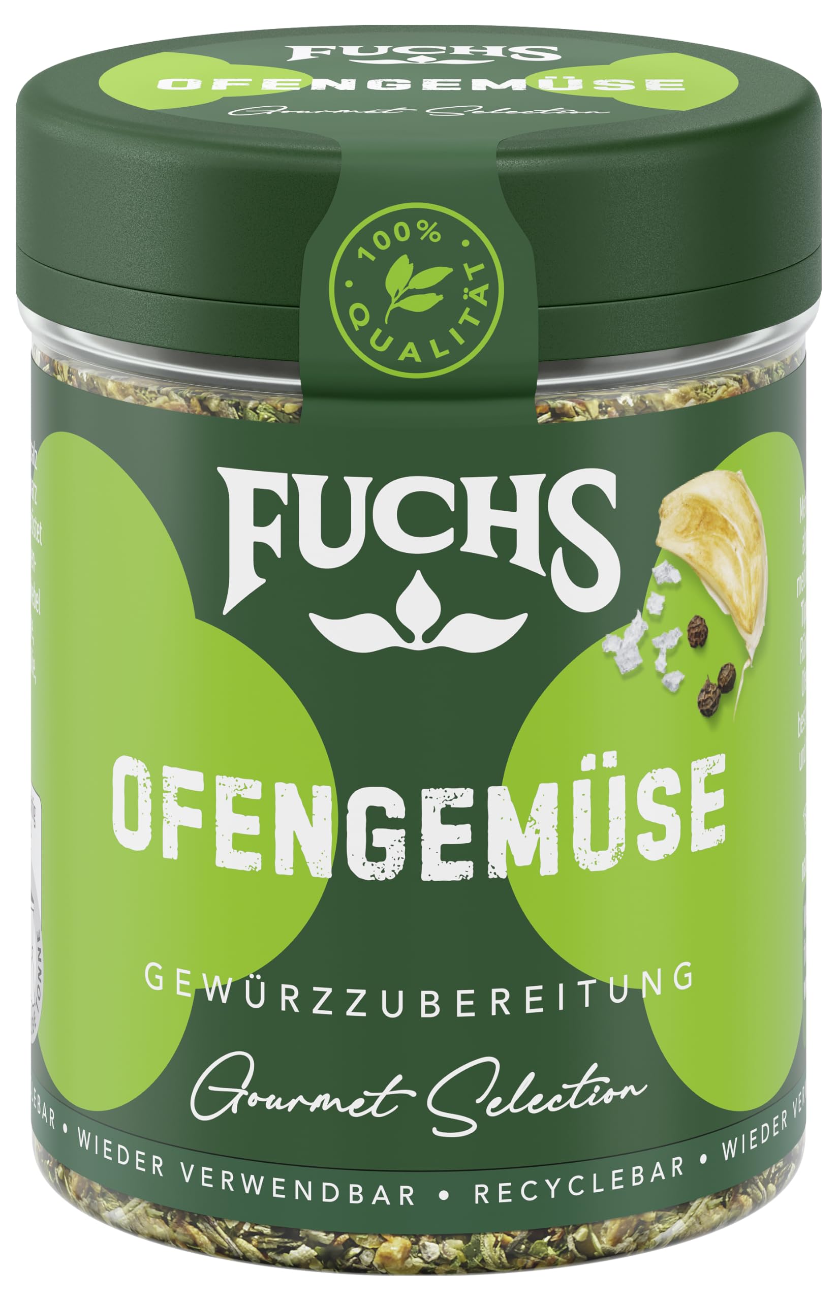 Fuchs Gewürze Gourmet Selection Mediterran – Ofengemüse Gewürzzubereitung, nachfüllbares Gewürz, Gewürzmischung mit ausgewählten Kräutern, für Brot, und weitere Gemüsearten, vegan, 50 g