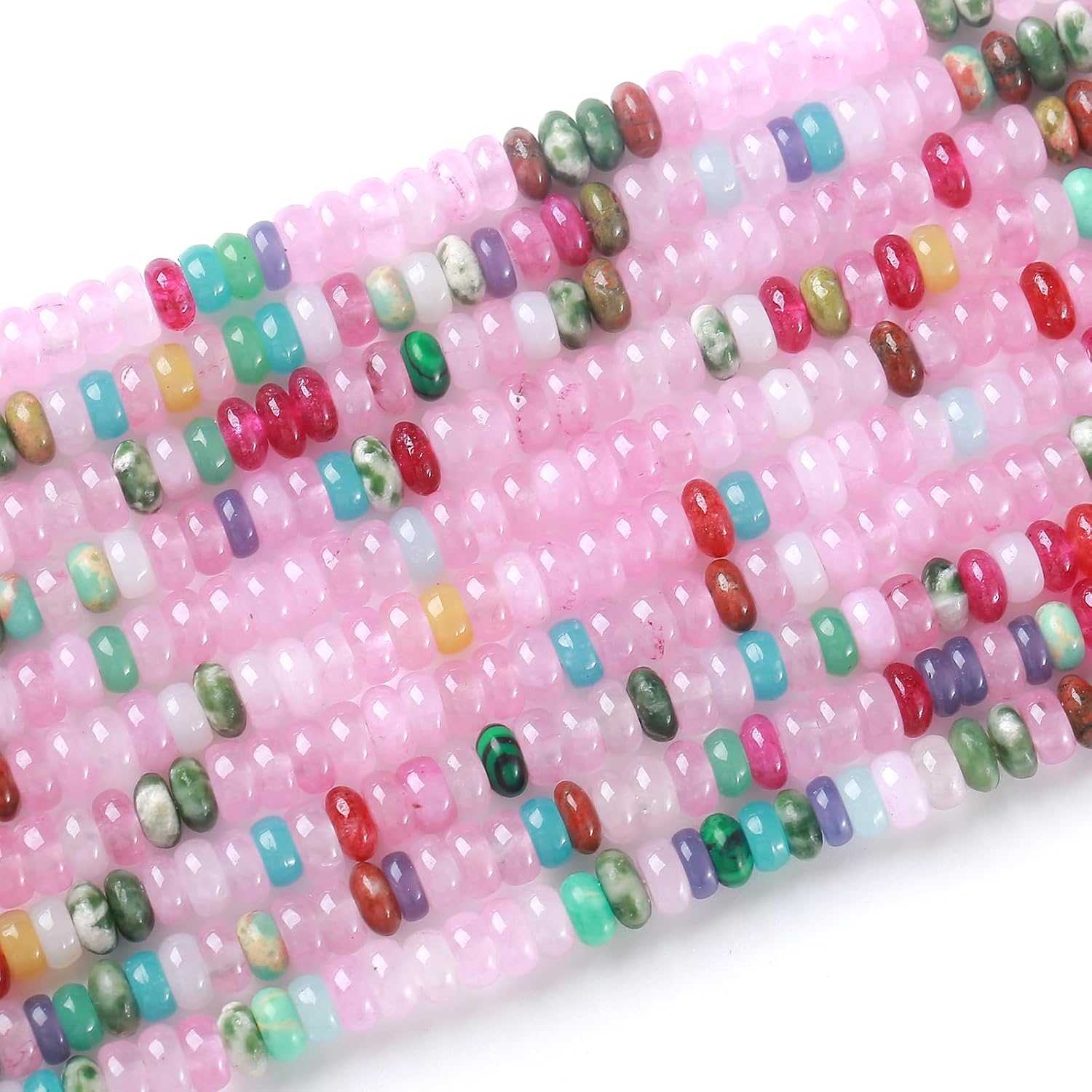 150PCS 2x4mm Natural Colorful Jades Stone Rondelle Beads Abacus Disk Stone Beads Round Loose Spacer Gemstone for DIY Bracelet Necklace Jewelry Making image 4