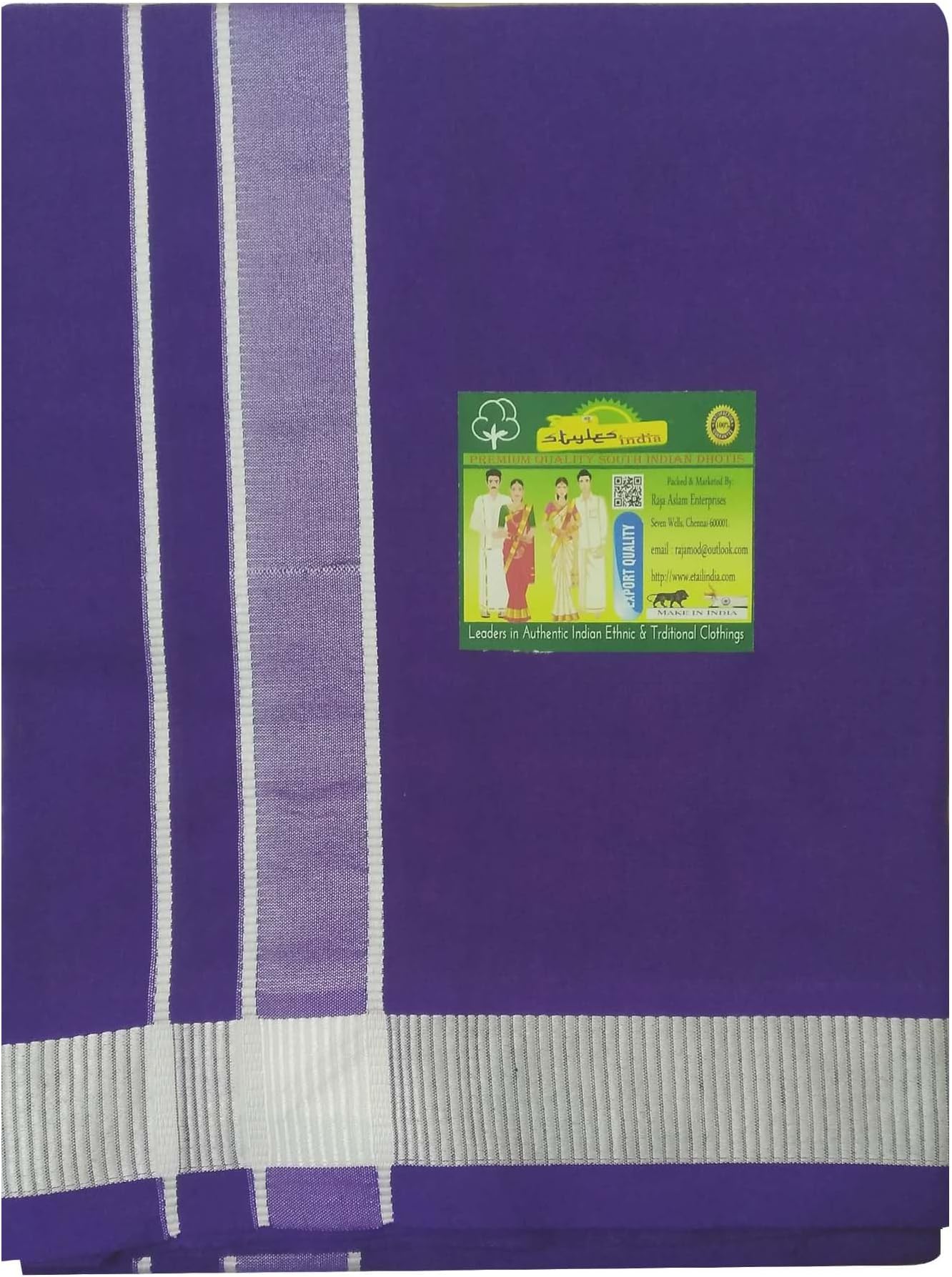 StylesindiaMen's Cotton Colored Dhoti with Fancy Border Kerala-style Veshti Mundu Kaili Lungi 2.0 Mtrs