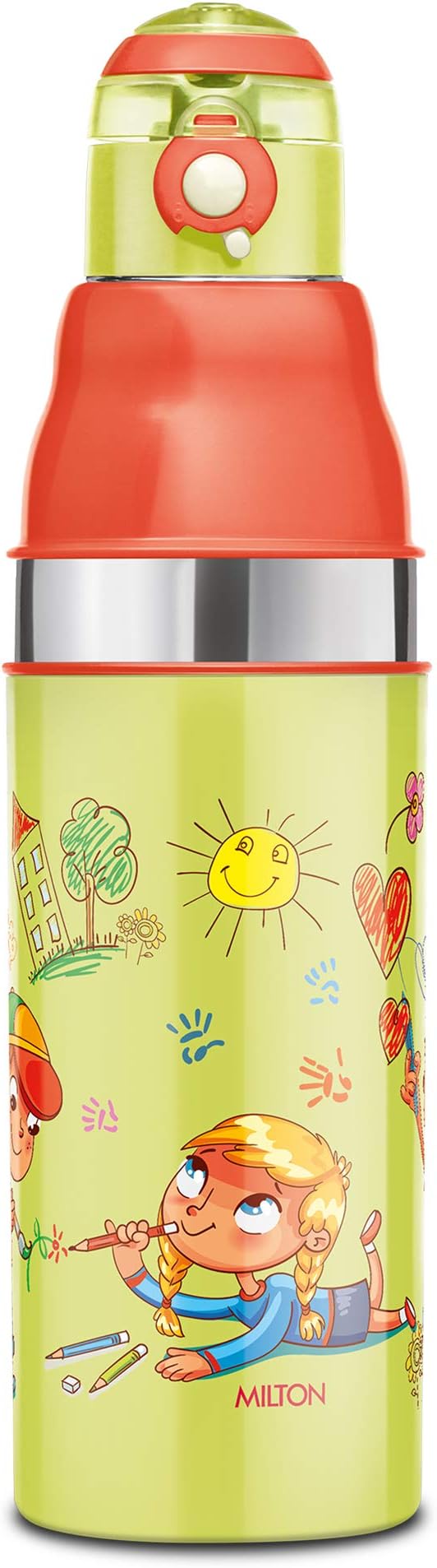 MILTON Kool Stunner 600 Insulated School Kids Bottle with Inner Steel, 520 ml, Green,Set of 1| Multicolor